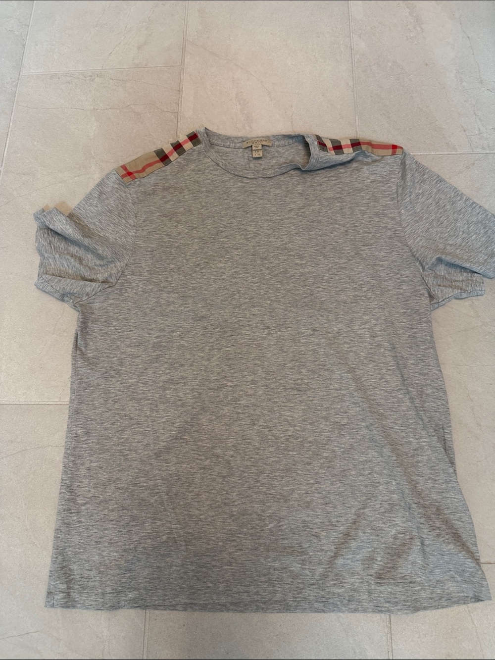 Burberry Gray Tee with Signature Check Shoulder Panels